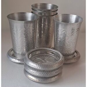 Nasco Made In Italy Vintage Hammered Tumblers Cups w/ Coasters Set Of 5